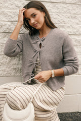 Philippine Gray Sweet Bow Front Cropped Knit Cardigan