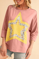 Medium Grey Floral Star Patched Exposed Seam Top