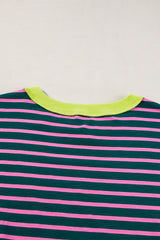 Pink Stripe Colorblock Drop Sleeve Oversized T Shirt