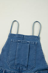 Dusk Blue Adjustable Tie Straps Cropped Wide Leg Casual Denim Overalls