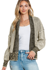 Apricot Gingham Contrast Trim Open Front Cardigan