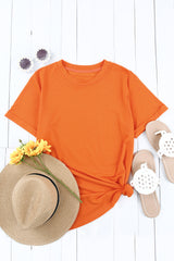 Blank T Shirt - Orange Crewneck Rolled Up Short Sleeve Plain T-Shirt Customized