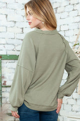 Green Exposed Seam Button Front Waffle Knit Cardigan