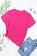 Red Solid Color Basic Crew Neck Plain Tee