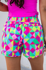 Pink Plaid Print High Waisted Athletic Shorts