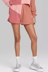 Sky Blue Colorblock Long Sleeve Top & Pocketed Shorts Set