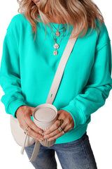 Smoke Green Solid Color Drop Shoulder Terry Sweatshirt