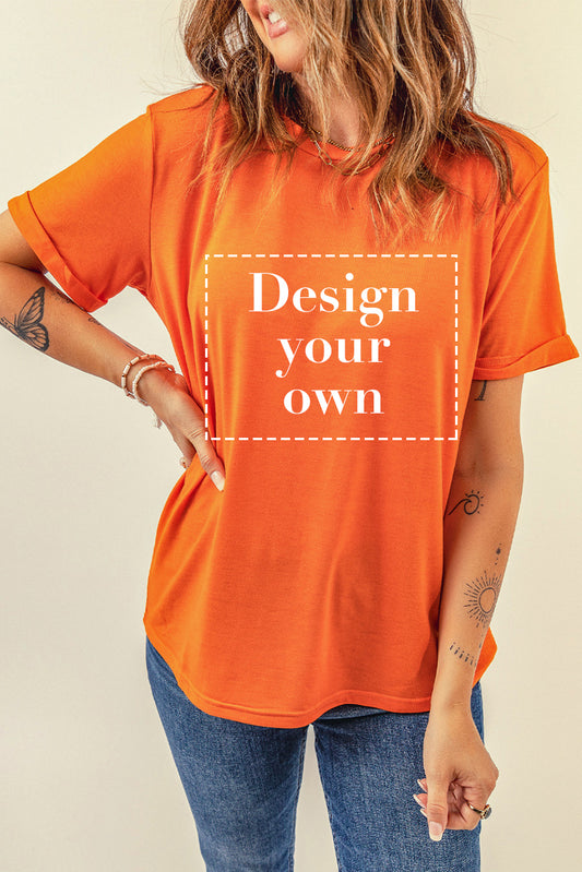 Blank T Shirt - Orange Crewneck Rolled Up Short Sleeve Plain T-Shirt Customized