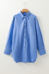 Blue Chest Pocket Button-up Loose Fit Blouse