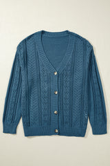 Real Teal Hollow Knit V Neck Button Front Plus Size Cardigan