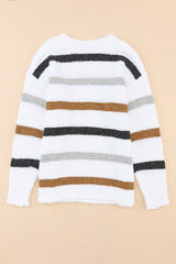 Multicolor Stripes Print Popcorn Drop Shoulder Pullover Sweater