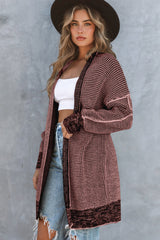 Black Plaid Casual Contrast Trim Knit Cardigan