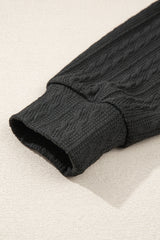 Black Textured Knit Side Pockets Open Front Cardigan