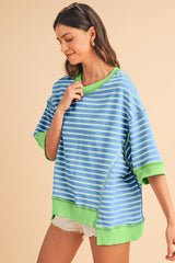 Pink Stripe Colorblock Drop Sleeve Oversized T Shirt