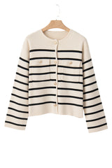 Black Stripe Flap Pocket Button Up Cardigan