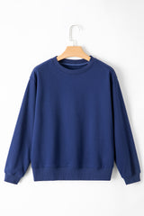 Smoke Green Solid Color Drop Shoulder Terry Sweatshirt