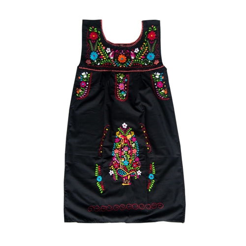 Black Mexican Dress with Multicolored Flowers.