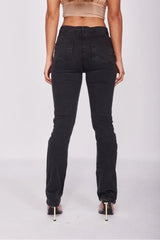 Charcoal Distressed Knee Rip Straight Leg Jeans