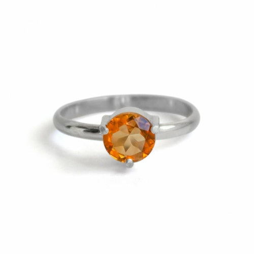 Solitaire Citrine Three Prong Sterling Silver Ring