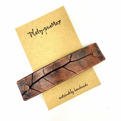 Bronze and Black Leather Oak Leaf Large Barrette