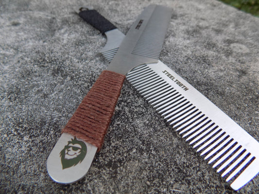 Hemp Cordage Handle Steeltooth Comb - Earth Tones