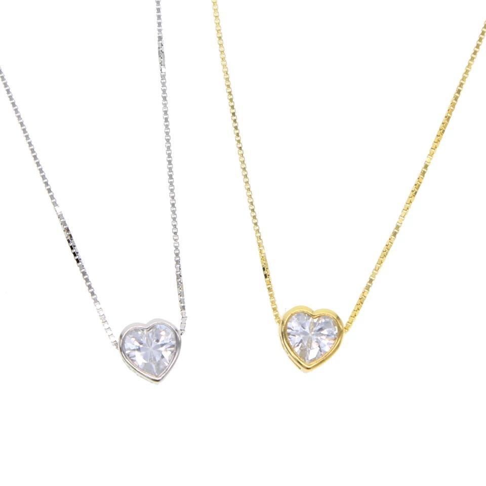 CZ Bezel Necklace Heart