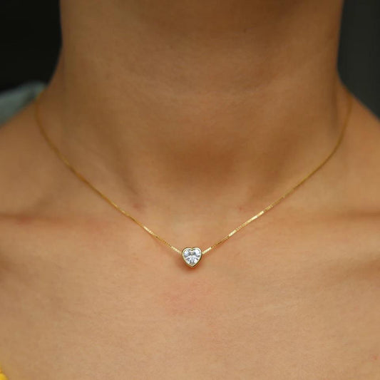 CZ Bezel Necklace Heart