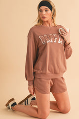 Black Sequins COFFEE Loose Fit Sweatshirt and Shorts Set