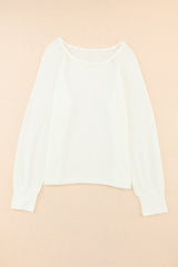 White Plain Raglan Sleeve Casual Pullover Sweater