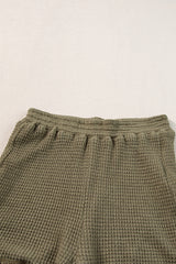 Laurel Green Fringe Trim Waffle Knit Textured Shorts Set