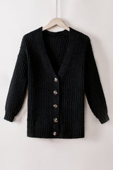 Black Solid Color Buttoned Down Casual Knitted Cardigan