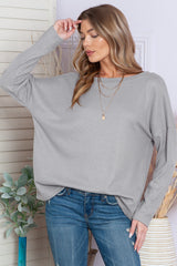 Grey Waffle Knit Cinched Backless Drop Shoulder Long Sleeve Top