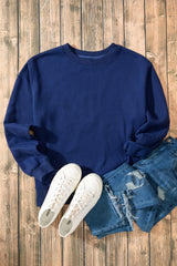 Smoke Green Solid Color Drop Shoulder Terry Sweatshirt