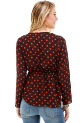 Polka Dot Print Cinched Chest 3/4 Sleeves Hi-Low