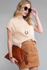 Mineral Red Patch Pocket Ribbed Knit Short Sleeve Sweater
