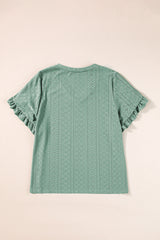 Laurel Green Petal Sleeve Jacquard V Neck Plus Size Blouse