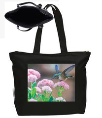 Hummingbird & flowers Large New Zipper Tote Bag