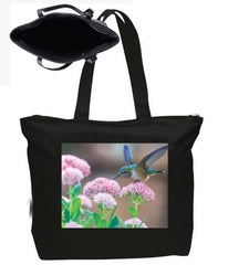 Hummingbird & flowers Large New Zipper Tote Bag