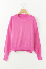 Hot Pink Exposed Seam Oversized Cropped Sweater