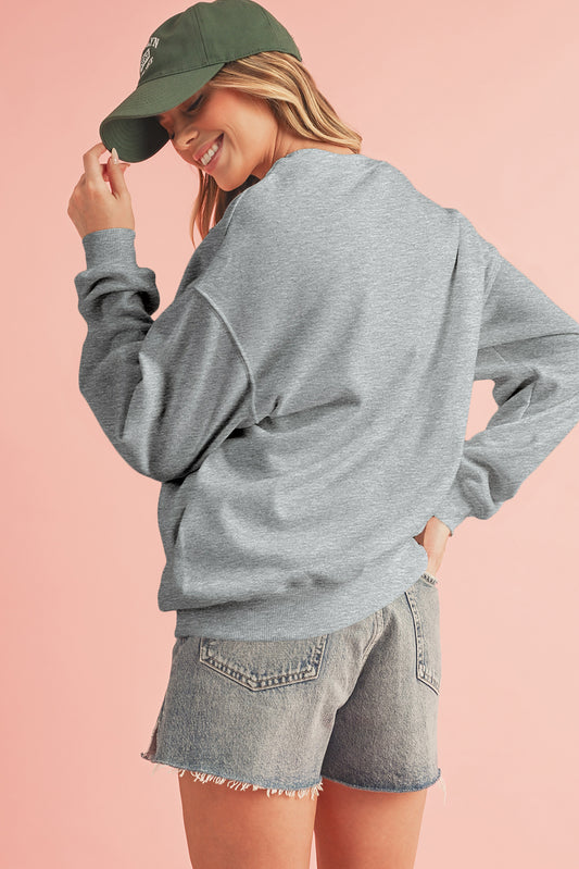 Light Grey Solid Loose Crew Neck Fleece Sweatshirt