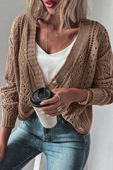 Dark Khaki Open Knit Drop Shoulder Sweater Cardigan