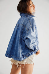 Light Blue Washed Oversized Pocketed Denim Jacket