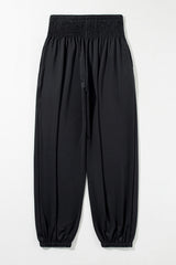 Black Pocketed Smocked High Waist Joggers