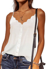 White Spaghetti Straps Buttoned V Neck Vest