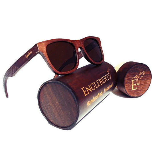 Crimson Wooden Sunglasses With Bamboo Case, Tea Polarized Lenses,