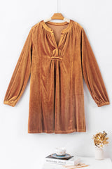 Chestnut Split Neck Velvet Tunic Dress