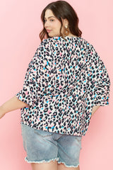 Brown Leopard Print V Neck Plus Size Batwing Top