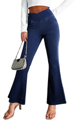 Dusk Blue Solid Crossed High Waist Fit Flare Jeans