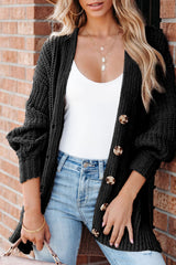 Black Solid Color Buttoned Down Casual Knitted Cardigan