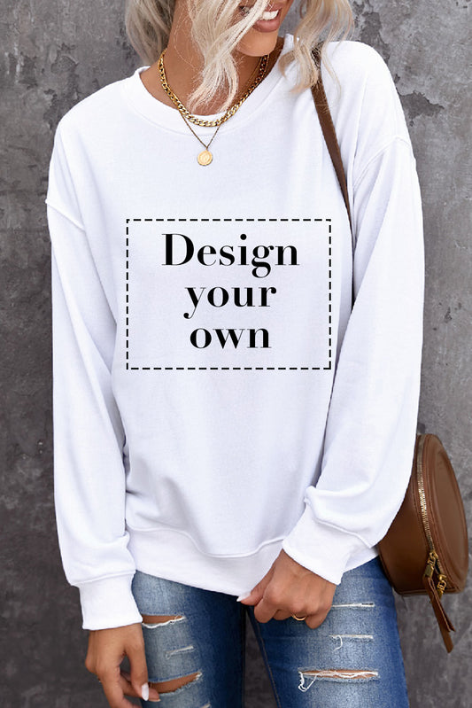 Blank Sweatshirt - White Plain Comfy Knit Pullover Sweatshirt Customized